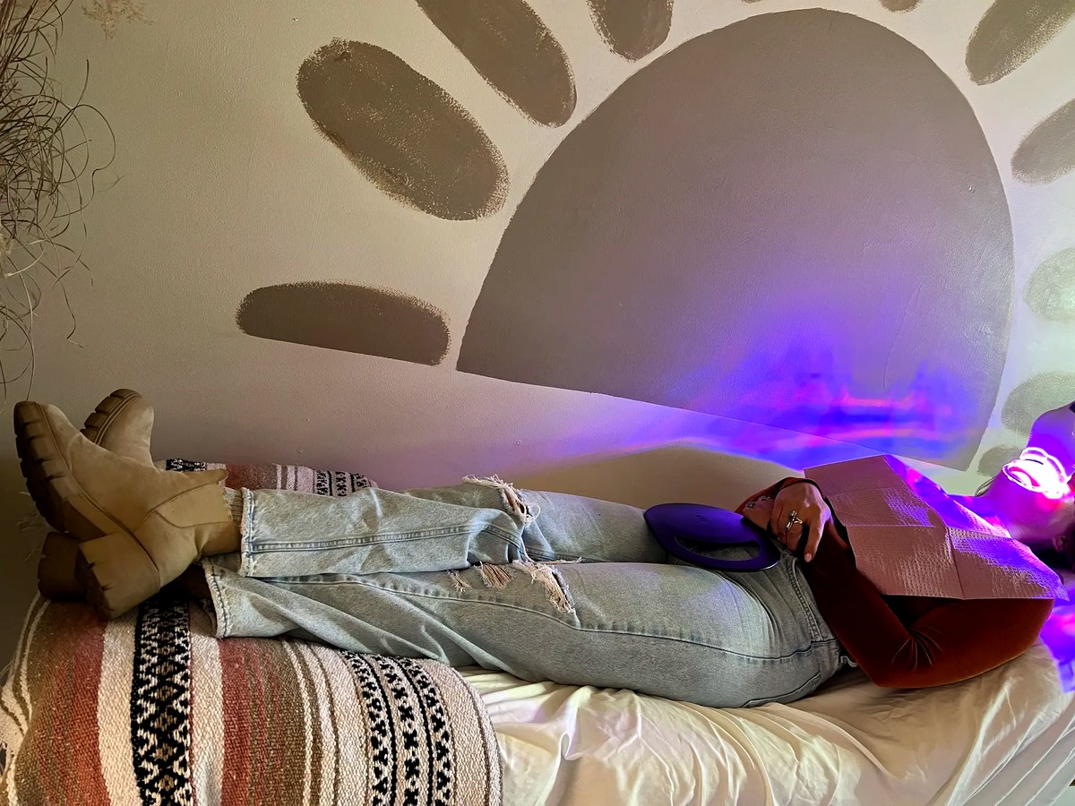 Client relaxing in the Desert Rose Retreat treatment room in Prescott AZ